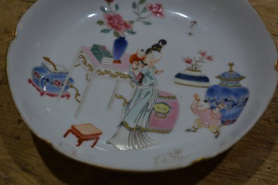 Lot 51 - Pair of famille rose semi-porcelain saucer...