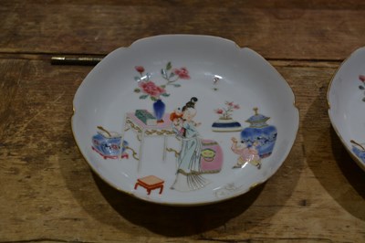 Lot 51 - Pair of famille rose semi-porcelain saucer...