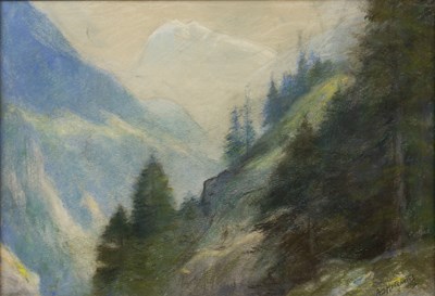 Lot 467 - Alfred Hitchens (1861-1942) Mountain side with...