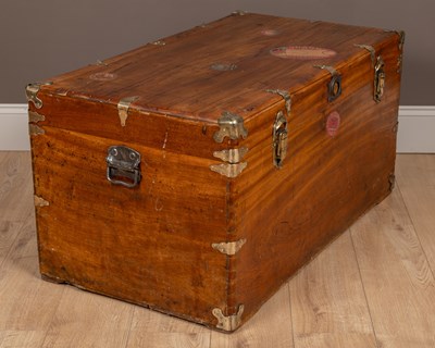 Lot 155 - A camphorwood trunk with later brass mounts