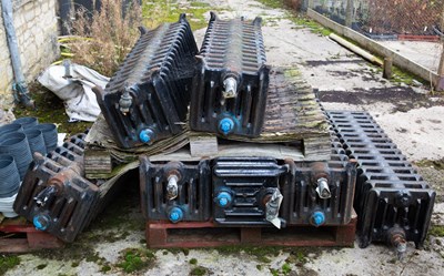 Lot 526 - Seven cast iron fifteen-section square radiators