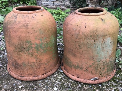 Lot 567 - A pair of terracotta rhubarb forcers