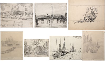 Lot 480 - A collection of seven pen and ink or pencil...