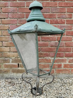 Lot 579 - An old green painted copper street lantern