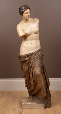 Lot 314 - An antique painted plaster sculpture depicting The Venus de Milo