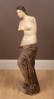 Lot 314 - An antique painted plaster sculpture depicting The Venus de Milo