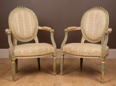 Lot 327 - A pair of Louis XV style salon chairs