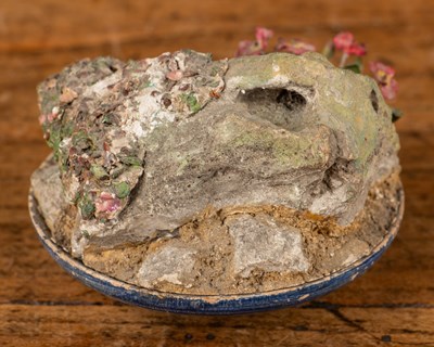 Lot 85 - Beatrice Elizabeth Hindley (1882-1973), a miniature model shallow dish planted with rock, mosses and an auricula