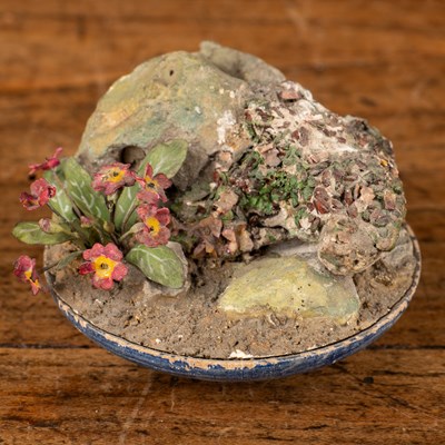 Lot 85 - Beatrice Elizabeth Hindley (1882-1973), a miniature model shallow dish planted with rock, mosses and an auricula