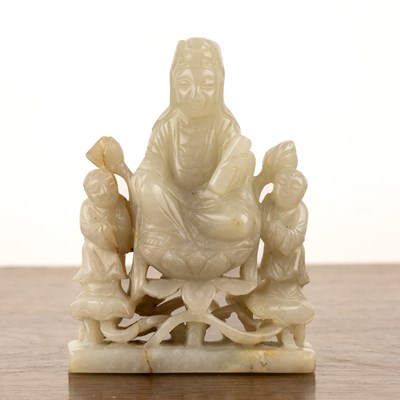 Lot 235 - White jade carving of Guanyin and children...