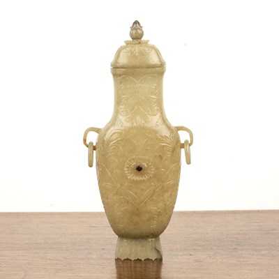 Lot 236 - Pale green jade carved archaic style vase and...