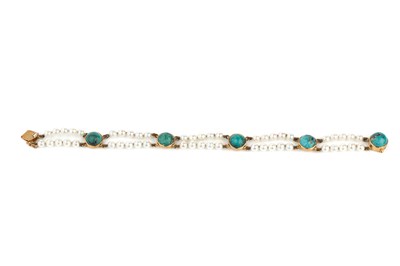 Lot 158 - A turquoise and cultured pearl bracelet,...