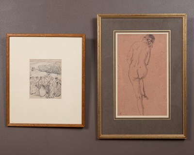 Lot 406 - William Edward Stott, nude study; together with William James Yulen, a study of girls dancing in a meadow