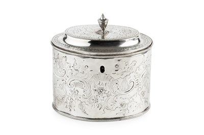 Lot 743 - A George III silver oval tea caddy, with...