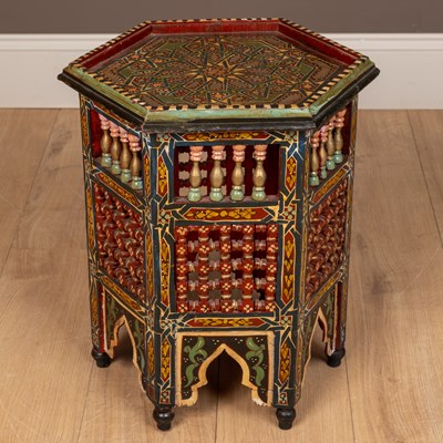 Lot 366 - A decorative painted Middle Eastern hexagonal occasional table