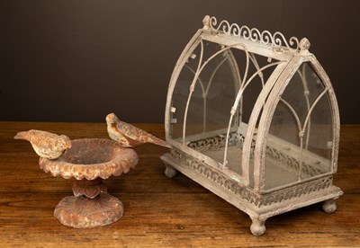 Lot 555 - A small decorative table miniature greenhouse; together with a small decorative ornament