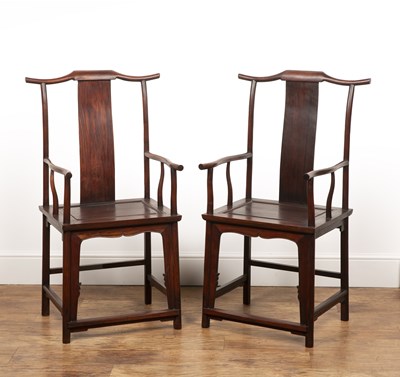 Lot 407 - Pair of Ming-style hardwood armchairs Chinese,...