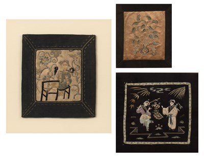 Lot 354 - Three small embroidered panels Chinese, 19th...