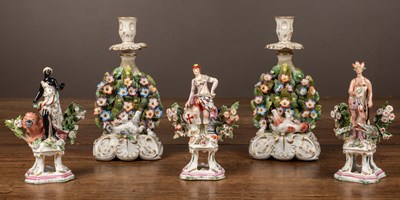 Lot 161 - A pair of Samson Bocage candlesticks and figures depicting three continents