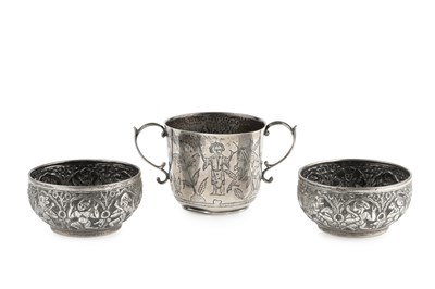 Lot 549 - A silver twin handled cup, engraved with...