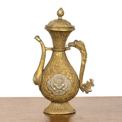 Lot 427 - Brass and silver metal ewer sino-Tibet, 19th...