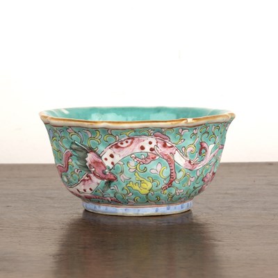 Lot 101 - Turquoise ground enamelled porcelain bowl...