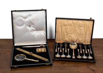 Lot 344 - An Asprey desk set and silver-plated cutlery