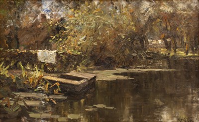 Lot 232 - Evert Pieters (1856-1932) River landscape with...