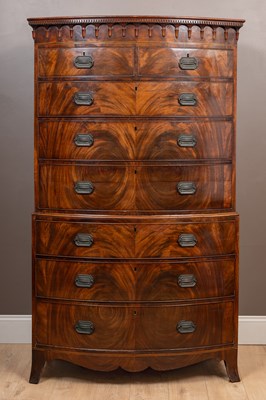 Lot 111 - A 19th century mahogany bow front chest on chest
