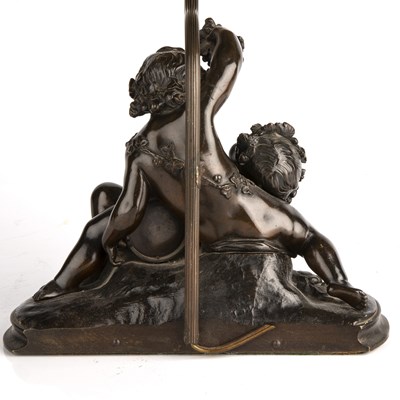 Lot 13 - A 19th century bronze cherub group converted...