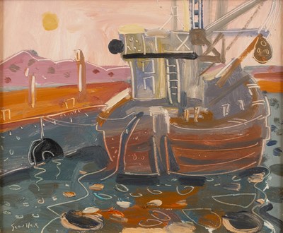 Lot 447 - Glen Scouller (b.1950) Trawler, Sunset, Mosser...