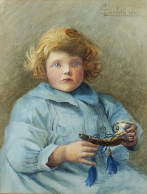 Lot 230 - L* Simkin Young girl with a hunting horn,...