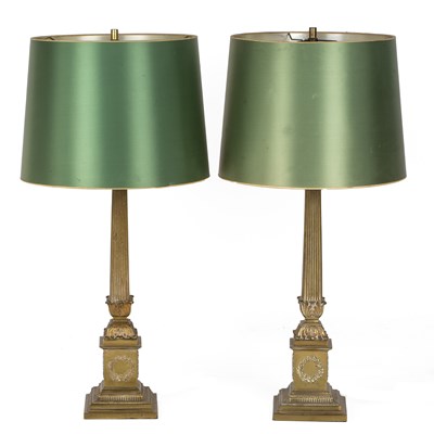 Lot 111 - A pair antique gilt metal table lamps of...