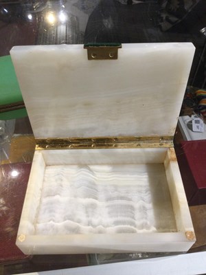 Lot 124 - An English Art Deco onyx box with green stone...