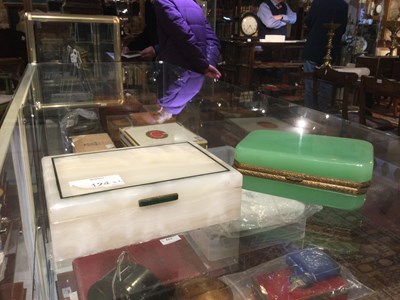 Lot 124 - An English Art Deco onyx box with green stone...