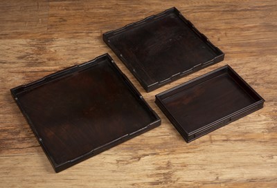 Lot 389 - Three hardwood rectangular trays Chinese...