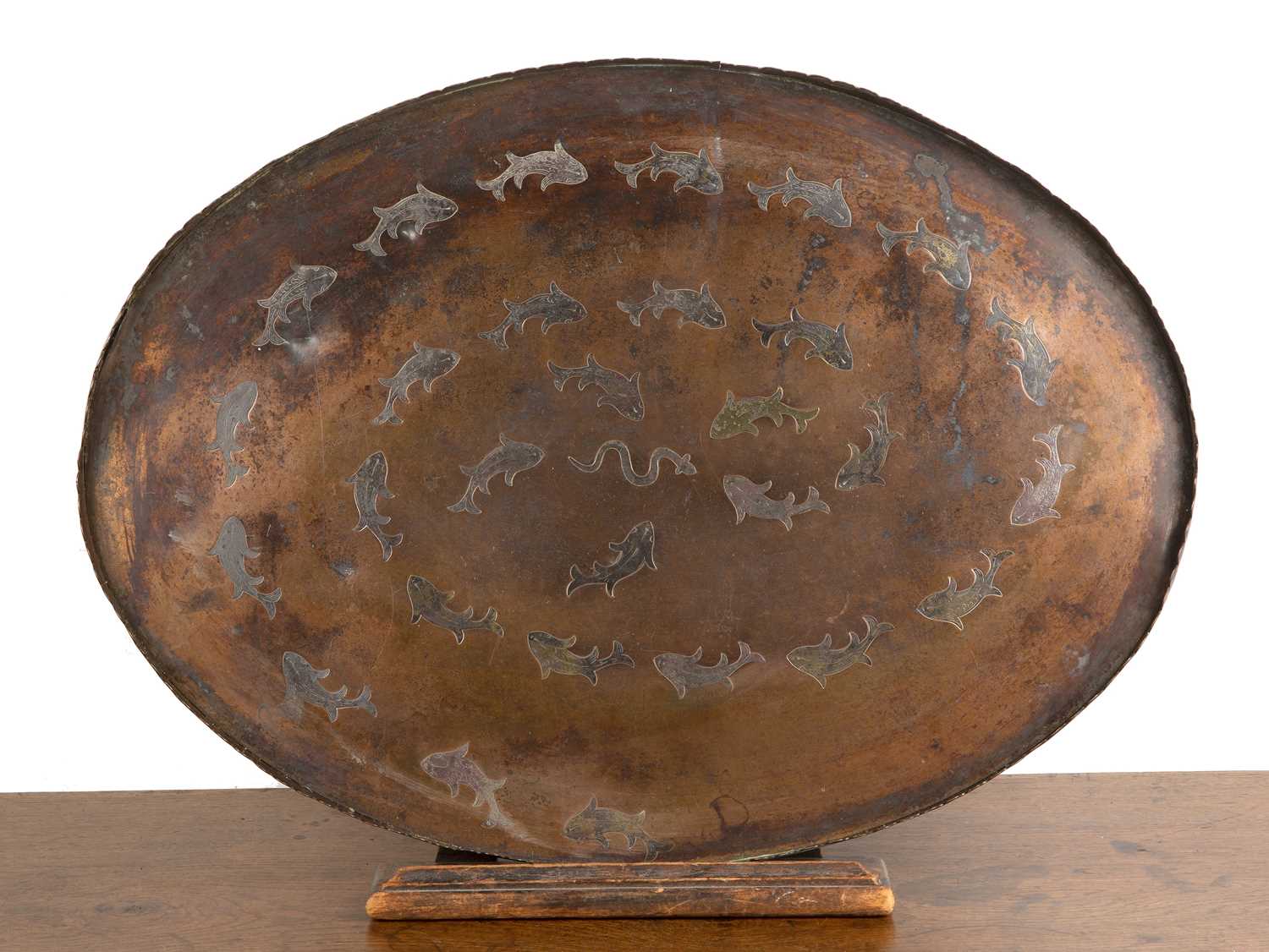 Lot 391 - Oval copper tray Indian, 18th Century inlaid...