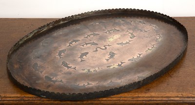 Lot 391 - Oval copper tray Indian, 18th Century inlaid...