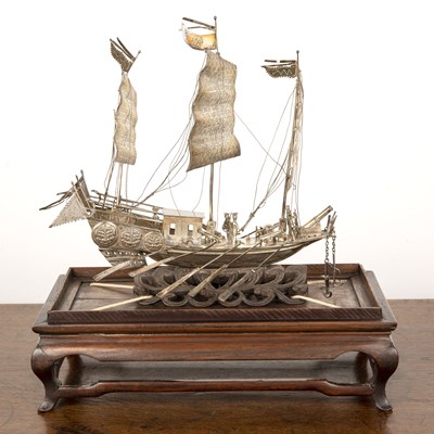 Lot 211 - Silver metal model fighting junk Chinese...