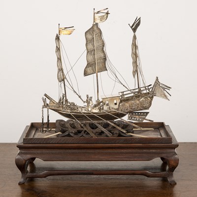 Lot 211 - Silver metal model fighting junk Chinese...