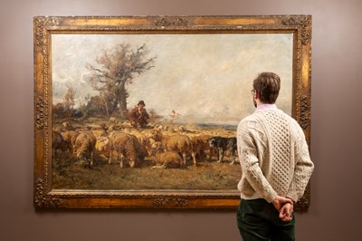 Lot 339 - Henri Émilien Rousseau (French 1875-1933), a shepherd and his flock