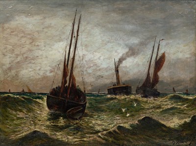 Lot 49 - James Harris of Swansea (1810-1887), boats in choppy seas