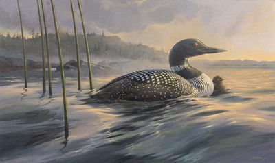 Lot 186 - Mario Fernandez (1946-2012), a common loon and its young