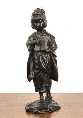 Lot 375 - Bronze model of a standing girl Japanese,...