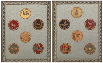 Lot 339 - Two framed sets of 'Ganjifa' playing card game...