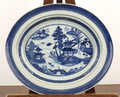 Lot 384 - Nanking export blue and white porcelain oval...