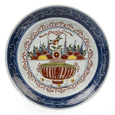 Lot 53 - An 18th century Dutch Delft polychrome dish...