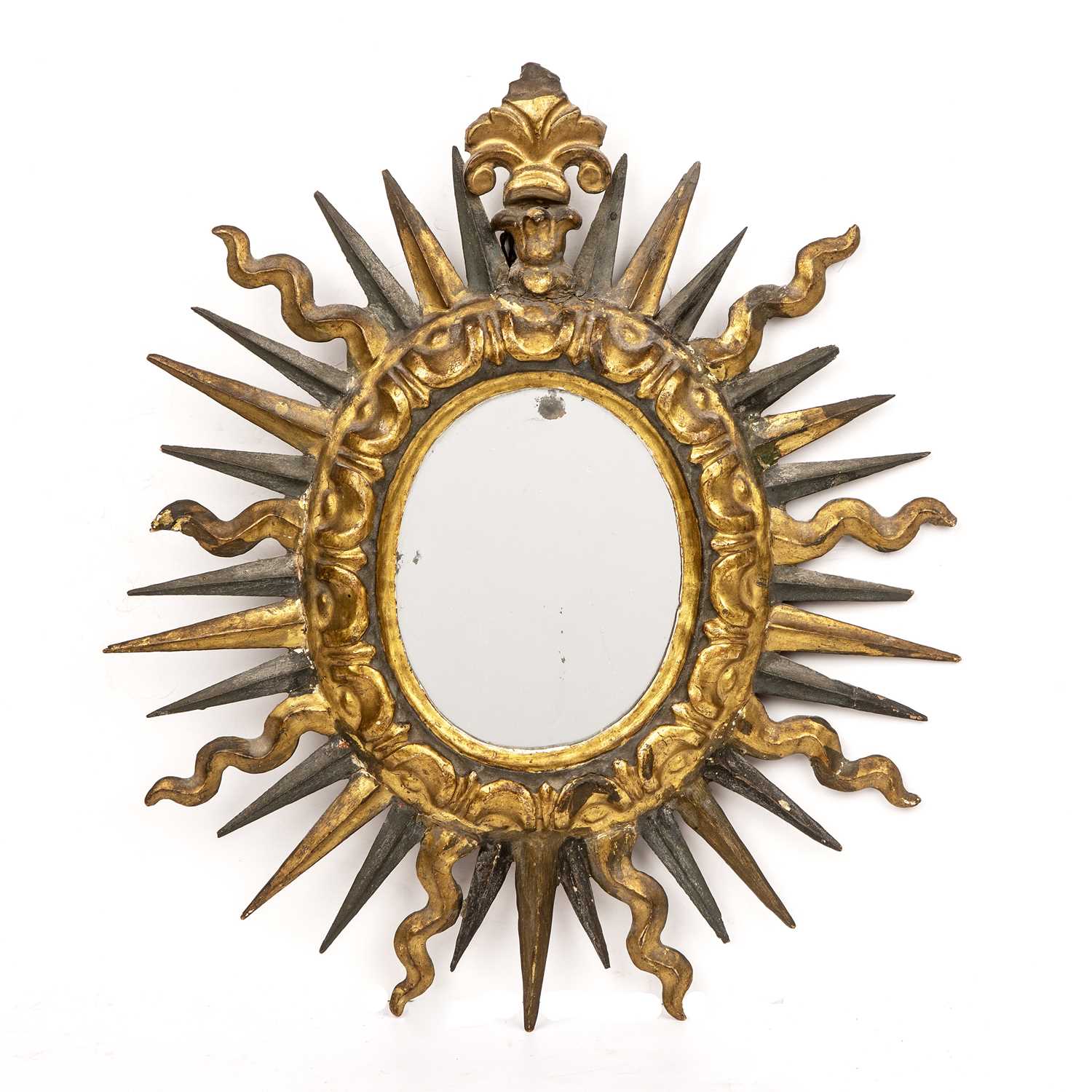 Lot 65 - An antique Spanish gilt sunburst wall mirror...