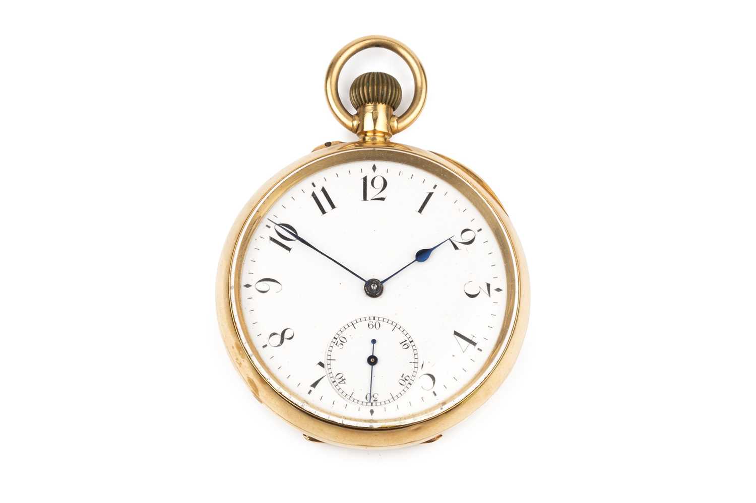 Lot 379 - An 18ct gold open face pocket watch, the white...