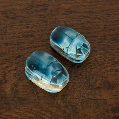 Lot 193 - Two turquoise pottery scarab beetles Egyptian...